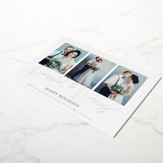 Glam 3枚の写真結婚したメリークリスマスラグリー実在ズ 箔シーズンカード (回転した状態)