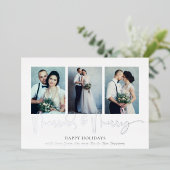 Glam 3枚の写真結婚したメリークリスマスラグリー実在ズ 箔シーズンカード (立ち正面)