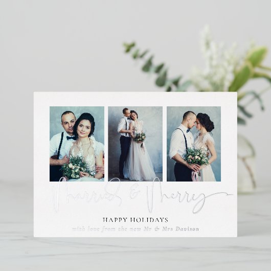 Glam 3枚の写真結婚したメリークリスマスラグリー実在ズ 箔シーズンカード (立ち正面)