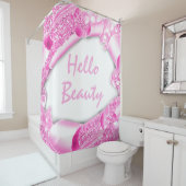Glam 3Dフレームピンク明るい赤紫色HELLO ガーリー シャワーカーテン (インサイチュ)