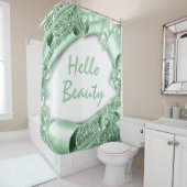 Glam 3DフレームミントグリーングリッターHELLO ガーリー シャワーカーテン (インサイチュ)
