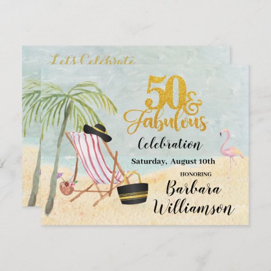 Glam 50と素晴らしいビーチシーンパーティー 招待状 (正面/裏面)
