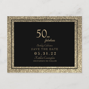 Glam 50と素晴らしい金ゴールドグリッターSave the Date Post ポストカード