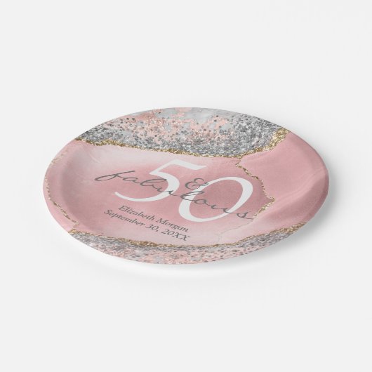 Glam 50素晴らしいバラ金ゴールドグリッター名誕生日 ペーパープレート (アングル)