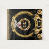 Glam 50誕生日背景ブラック金ゴールドピンクヒール タペストリー (正面(横))