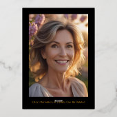 Glam 50thブラック金ゴールド誕生日フォトラはっきりしたックス 箔招待状 (裏面)