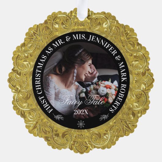 Glam 50th結婚周年記念写真カスタム オーナメントカード (裏面)