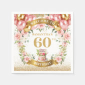 Glam 60th Birthday Napkins Watercolor Flower Art スタンダードカクテルナプキン (正面)