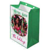 Glam African American Women Christmas Pink/Green ミディアムペーパーバッグ (正面アングル)