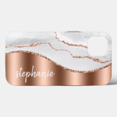Glam Agate Geodeメタリックバラ金ゴールドホワイトネーム Case-Mate iPhoneケース (裏面 (横))