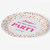 Glam Bachelorette Party Pink Gold Dots ペーパープレート (アングル)