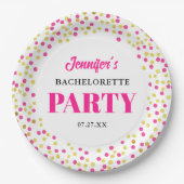 Glam Bachelorette Party Pink Gold Dots ペーパープレート (正面)