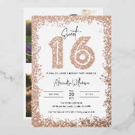 Glam Birthday Party実在バラ金ゴールド写真Sweet 16 箔招待状