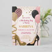 glam birthday party赤面ピンク箔の招待 箔招待状 (立ち正面)