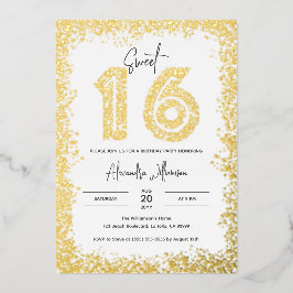 Glam Birthday Party Photo Sweet 16 実在金ゴールド 箔招待状