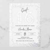 Glam Birthday Party SilverグリッターPhoto Sweet 16 箔招待状 (正面)