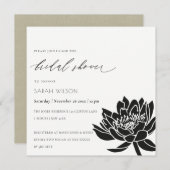 Glam Black and White Lotus Floral Bridal Shower 招待状 (正面/裏面)