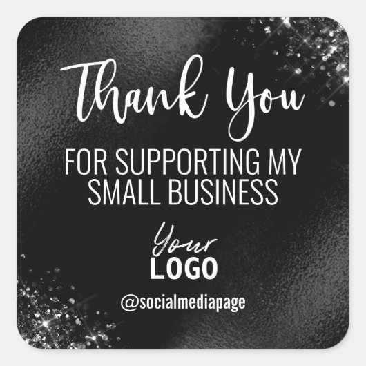 Glam Black And White Thank You Small Business Logo スクエアシール (正面)