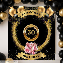 Glam Black Balloonsバナー(ピンク色ハイヒール) タペストリー