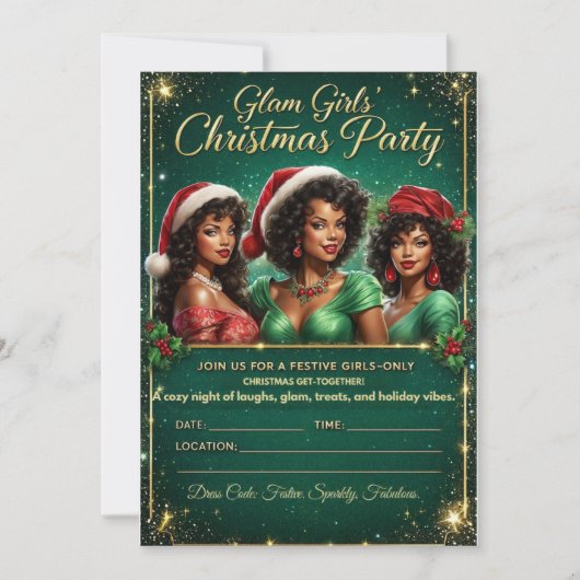Glam Black Girl Christmas Party Invitation  シーズンカード (正面)