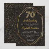 Glam Black Gold 70th Birthday Party 招待状 (正面/裏面)