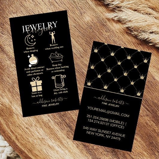 Glam Black Gold Crown Jewelry Care 名刺