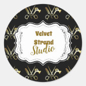 Glam Black Gold Hair Stylist Business ラウンドシール (正面)