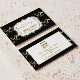 Glam Black Gold Hair Stylist Business 割引カード