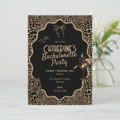 Glam Black & Gold Leopard Print Bachelorette Party 招待状 (スタンド正面)