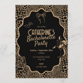 Glam Black & Gold Leopard Print Bachelorette Party 招待状 (正面)