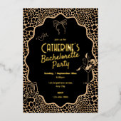 Glam Black & Gold Leopard Print Bachelorette Party 箔招待状 (正面)