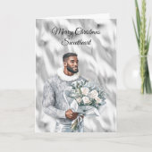 Glam Black Guy Silver Christmas カード (正面)