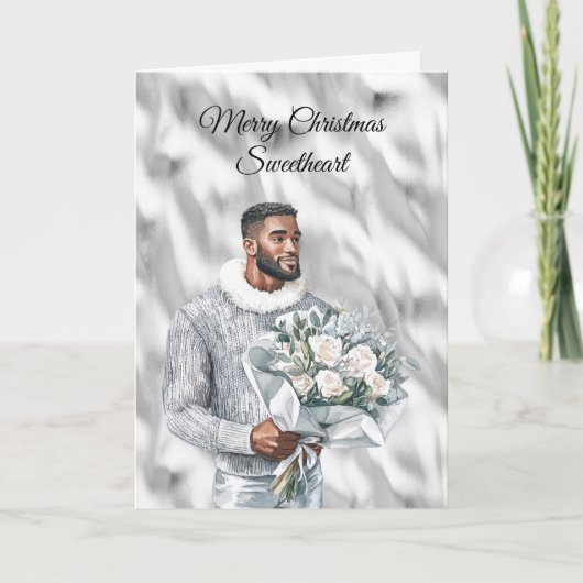 Glam Black Guy Silver Christmas カード (正面)