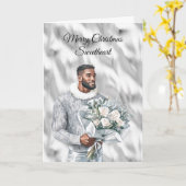 Glam Black Guy Silver Christmas カード (黄色い花)