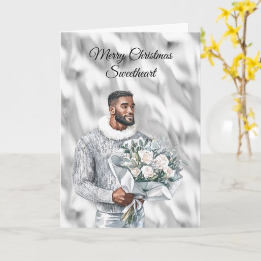 Glam Black Guy Silver Christmas カード (黄色い花)