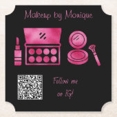 Glam Black & Hot PinkメイクアップアーティストQRコード ペーパーコースター (正面)