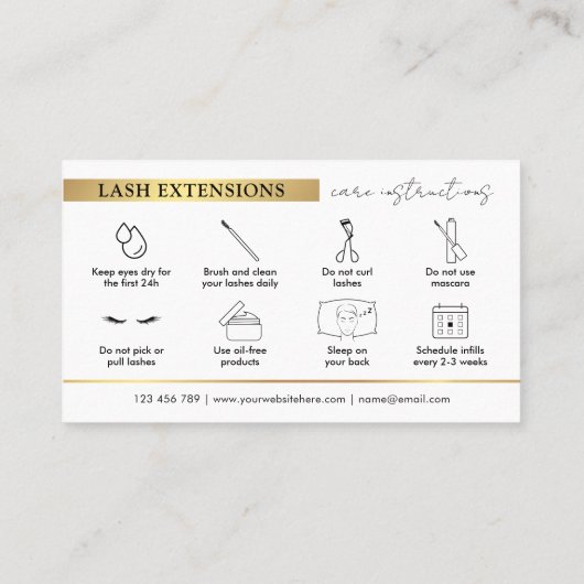 Glam Black & Lash Extensionsアフターケアガイド 名刺 (裏面)