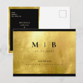 Glam Black Monogramと金ゴールドお洒落日付の保存 ポストカード (正面/裏面)