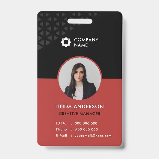 Glam Black Red社員の写真ID抽象芸術パターン バッジ (正面)