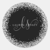 Glam Black SilverグリッターMonogram Name ラウンドシール (正面)