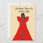 Glam Black Woman Card| Red Dress Birthday  招待状 (正面)