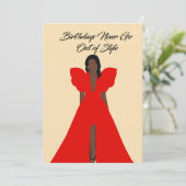 Glam Black Woman Card| Red Dress Birthday  招待状 (スタンド正面)