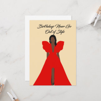 Glam Black Woman Card| Red Dress Birthday  招待状