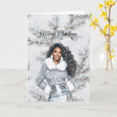 Glam Black Woman Silver Christmas Tree Branches カード (黄色い花)
