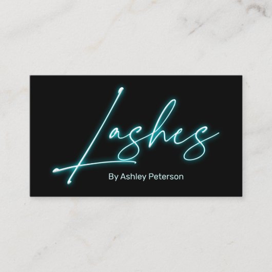 glam blue モダン neon lashesスクリプトロゴqrコード 名刺 (正面)
