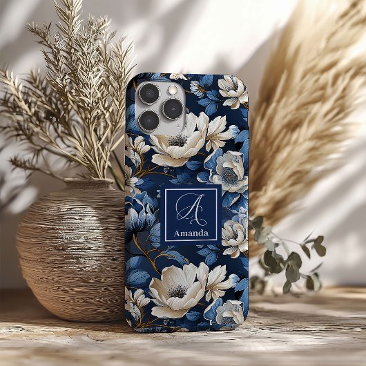 Glam Blue and Ivory Flowers Designer iPhone Case Case-Mate iPhoneケース