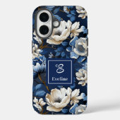 Glam Blue and Ivory Flowers Designer iPhone Case Case-Mate iPhoneケース (裏面)