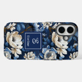 Glam Blue and Ivory Flowers Designer iPhone Case Case-Mate iPhoneケース (裏面 (横))