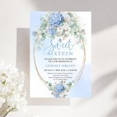 Glam Blue Hydrangeas Gold Sweet Sixteen Invite 招待状