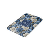 Glam Blue Ivory Flowers Custom Name Bath Mat バスマット (アングル)